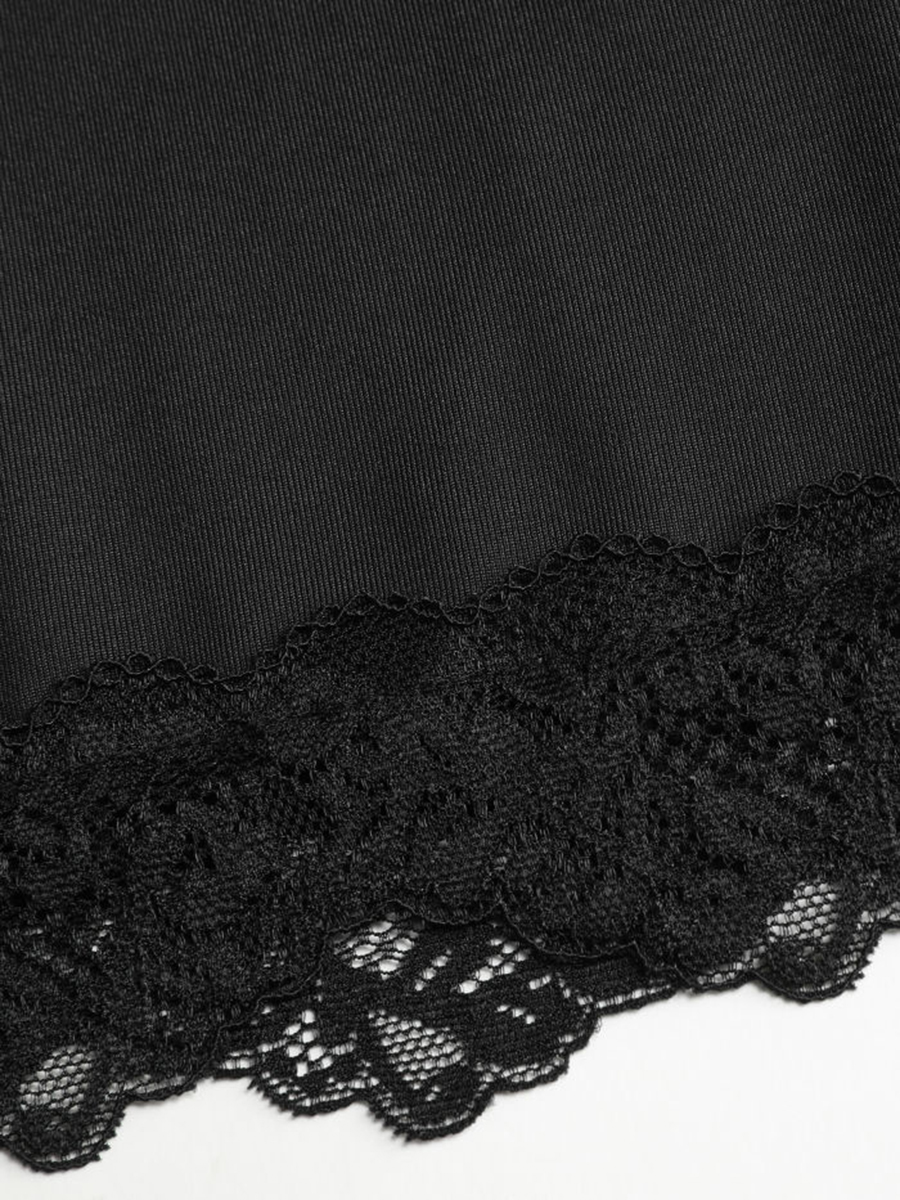 Lace Hem Satin V-Neck Midi Dress