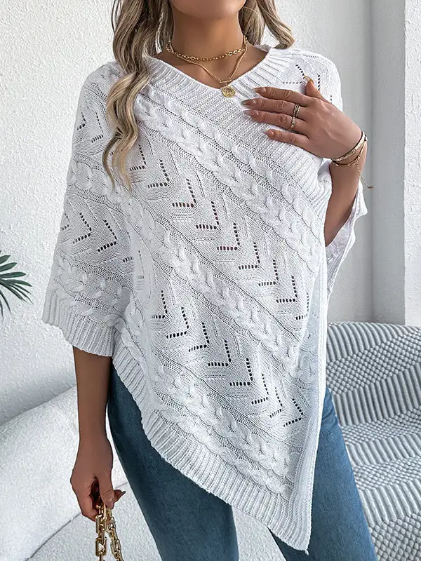 V-Neck Half Sleeve Relaxed Fit Knit Cape