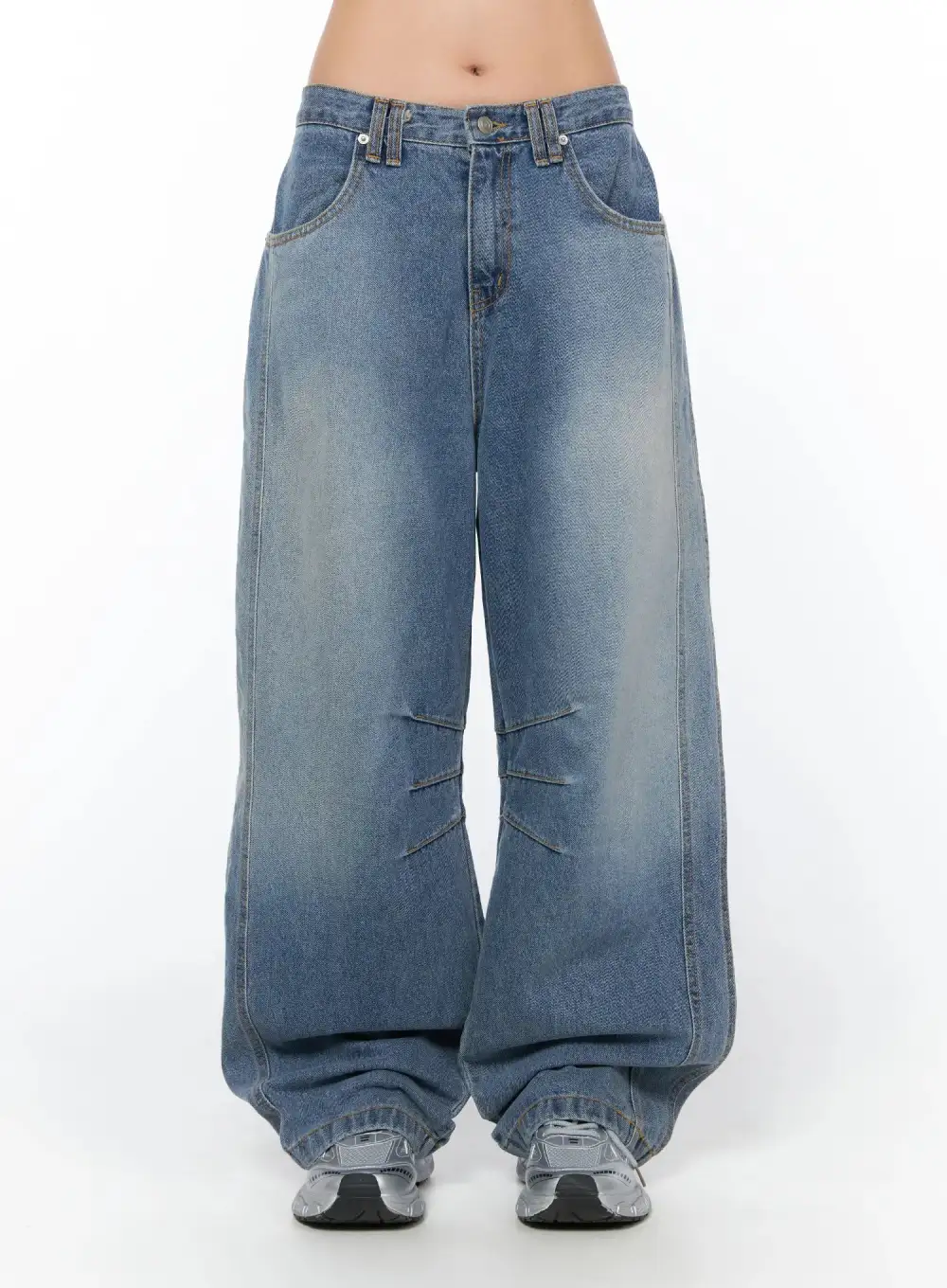 Vintage-Detail Vintage Wash Wide Leg Jeans