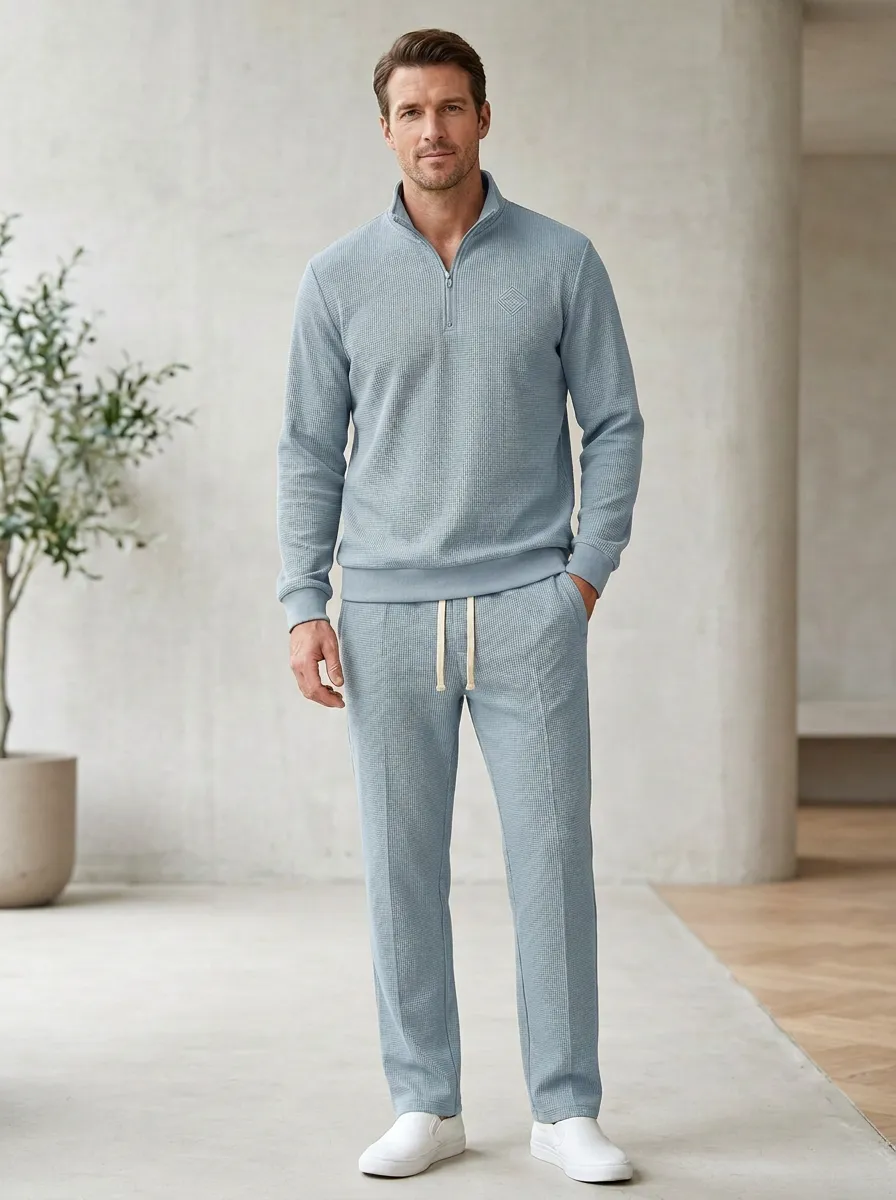 Core Waffle Knit Waffle Texture Outdoor Look Men's Waffle Knit Lounge Set