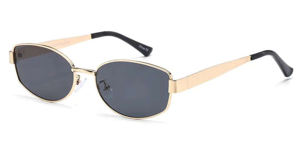Rectangular Metal Sunglasses With Metal Temple