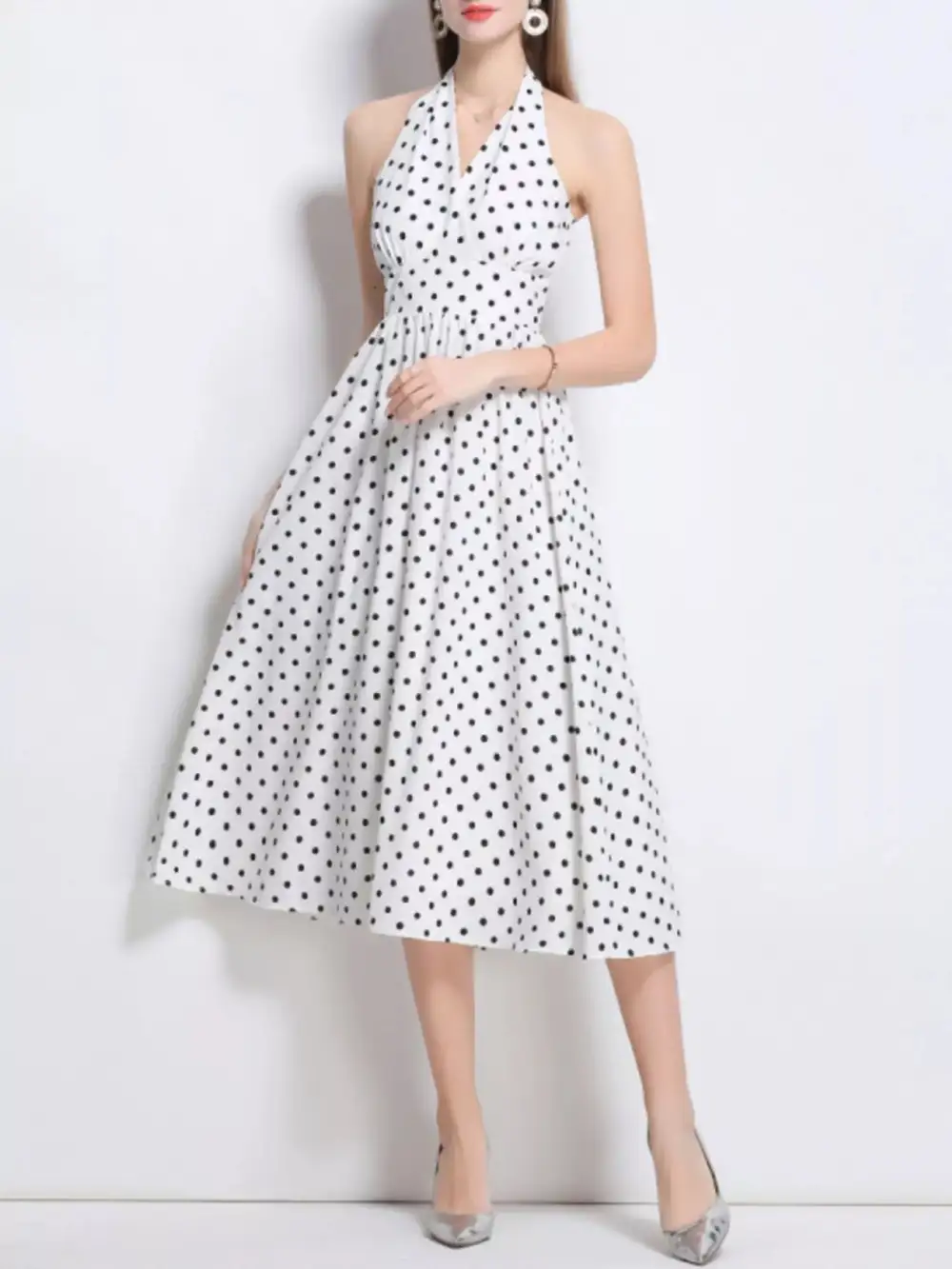 Polka Dot Halter Neck Midi Dress