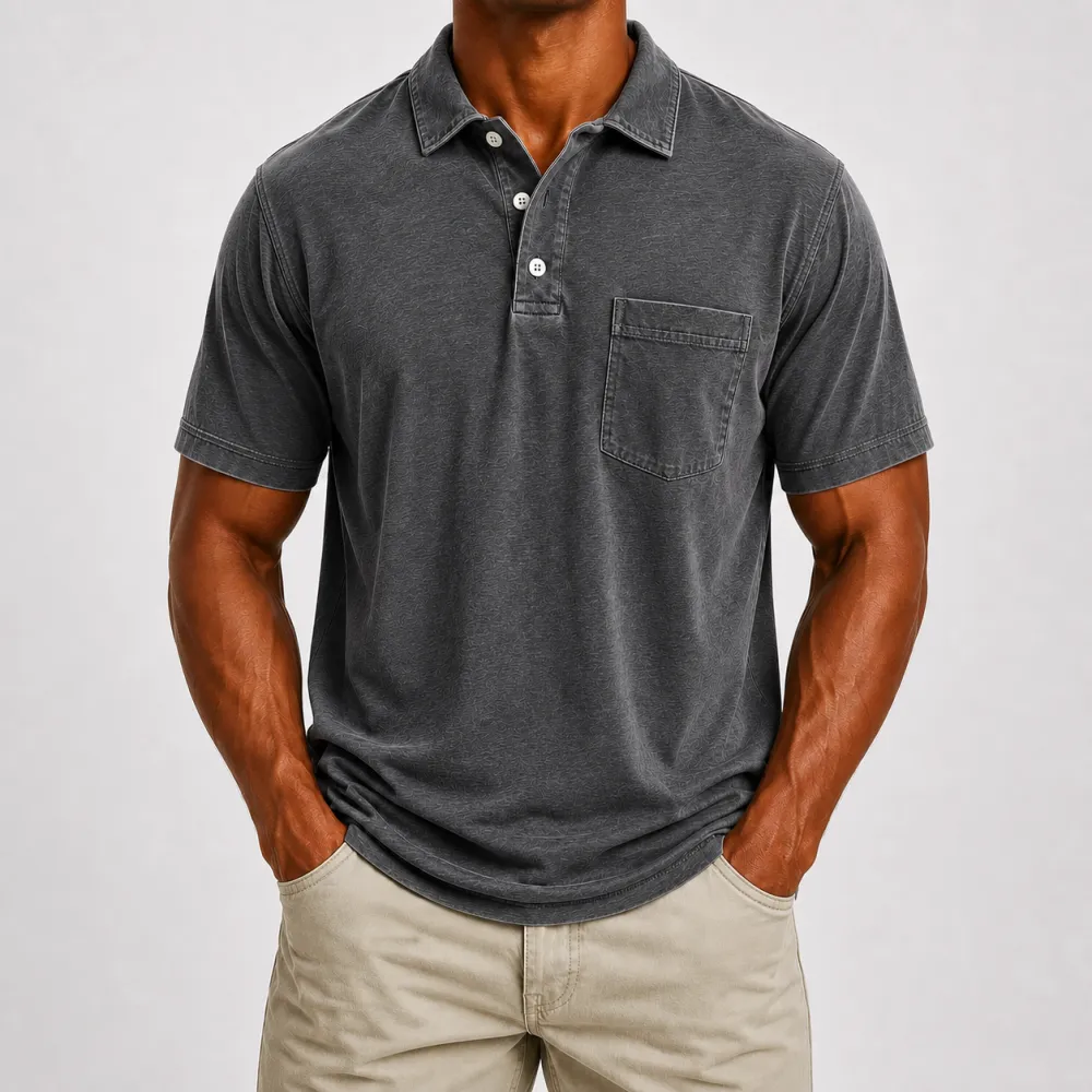 Men's Washed Cotton Blend Pocket Polo Shirt