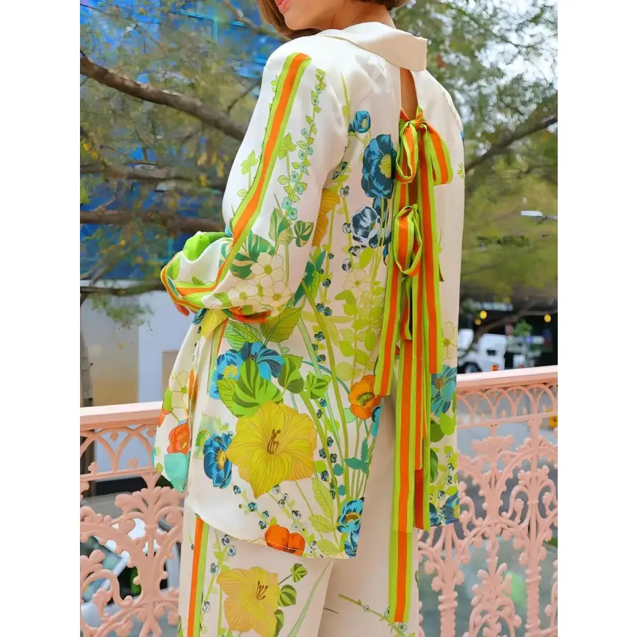 Printed Tie Back Shirt and Pants Set