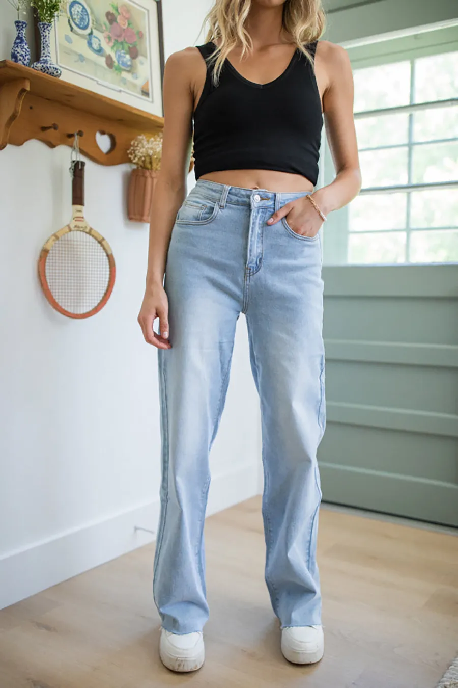All Match Distressed Light Wash Wide Leg Jeans