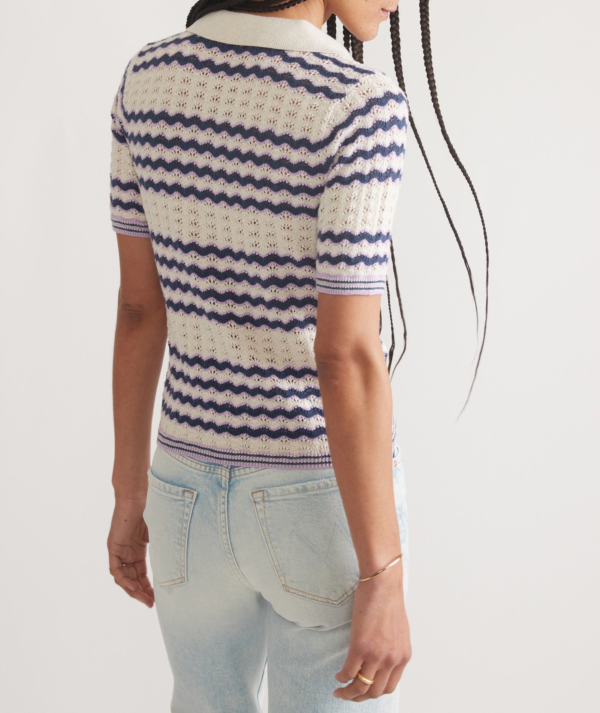 Striped Short Sleeve Polo Sweater