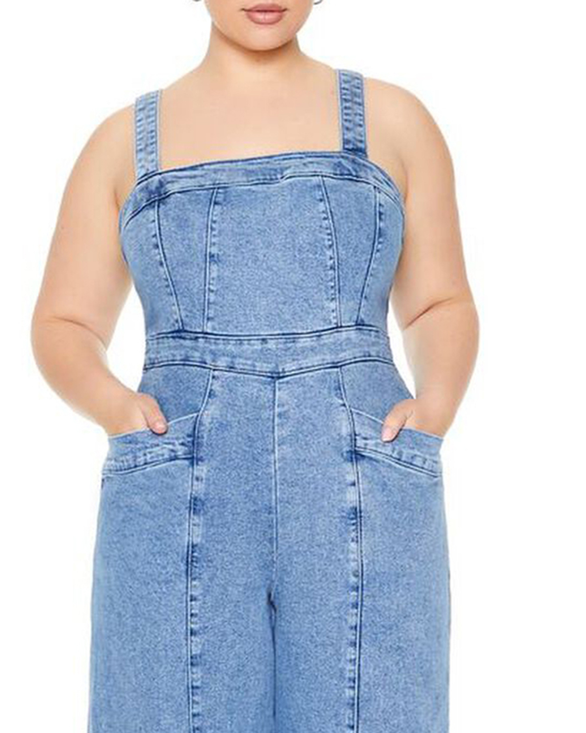 Plus Size Denim Wide-Leg Jumpsuit