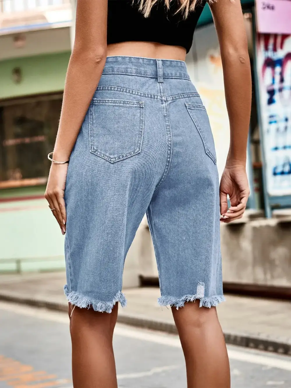 Minimal Raw Hem Denim Shorts
