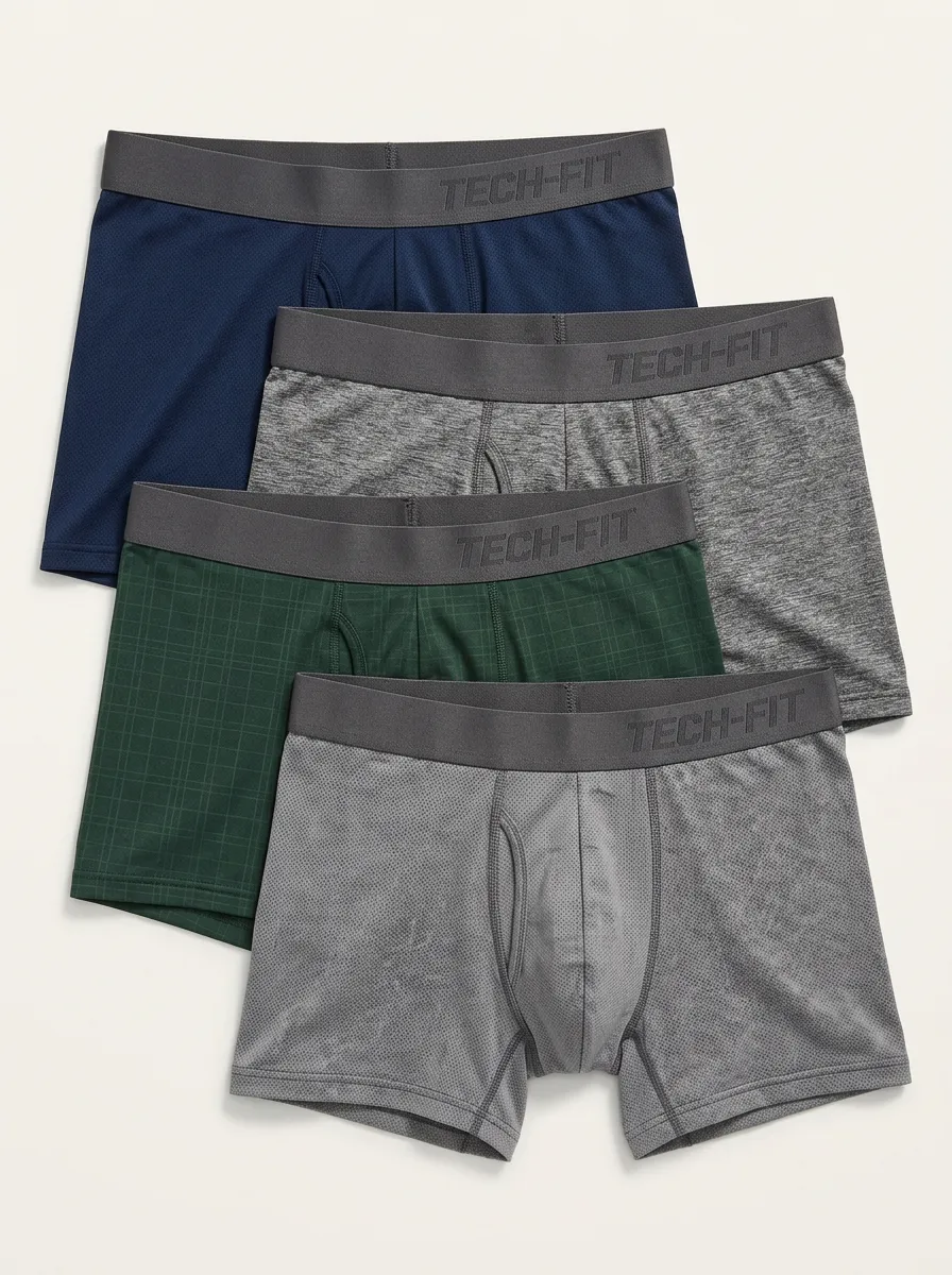 Mesh Breathable-Look Solid Performance-Inspired Men's Boxer Briefs Four-Pack