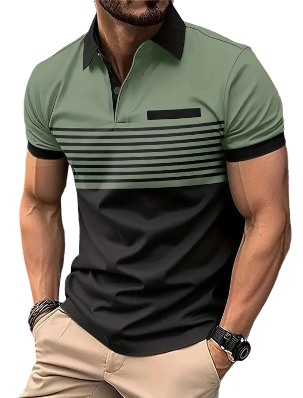 Men'S Striped Polo Shirts Golf Shirt Short Sleeve Polo Shirts Collared Shirts Business Casual WorkWear Formal Wear Festival Wear Buttons 3D Print Spring & Summer White Wine Orange