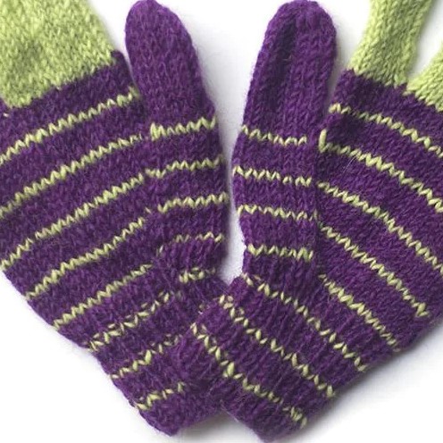 striped hand-knitted wool gloves
