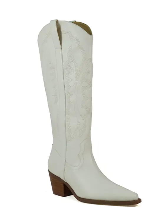Faux-Leather Faux-Suede Suede Knee-High Boots
