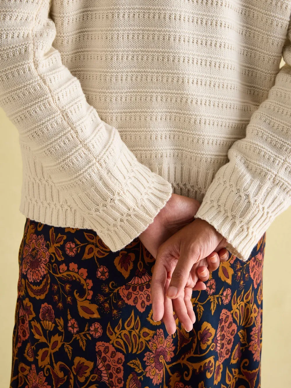Cream Crew Neck Textured Jumper Contains Merino Wool