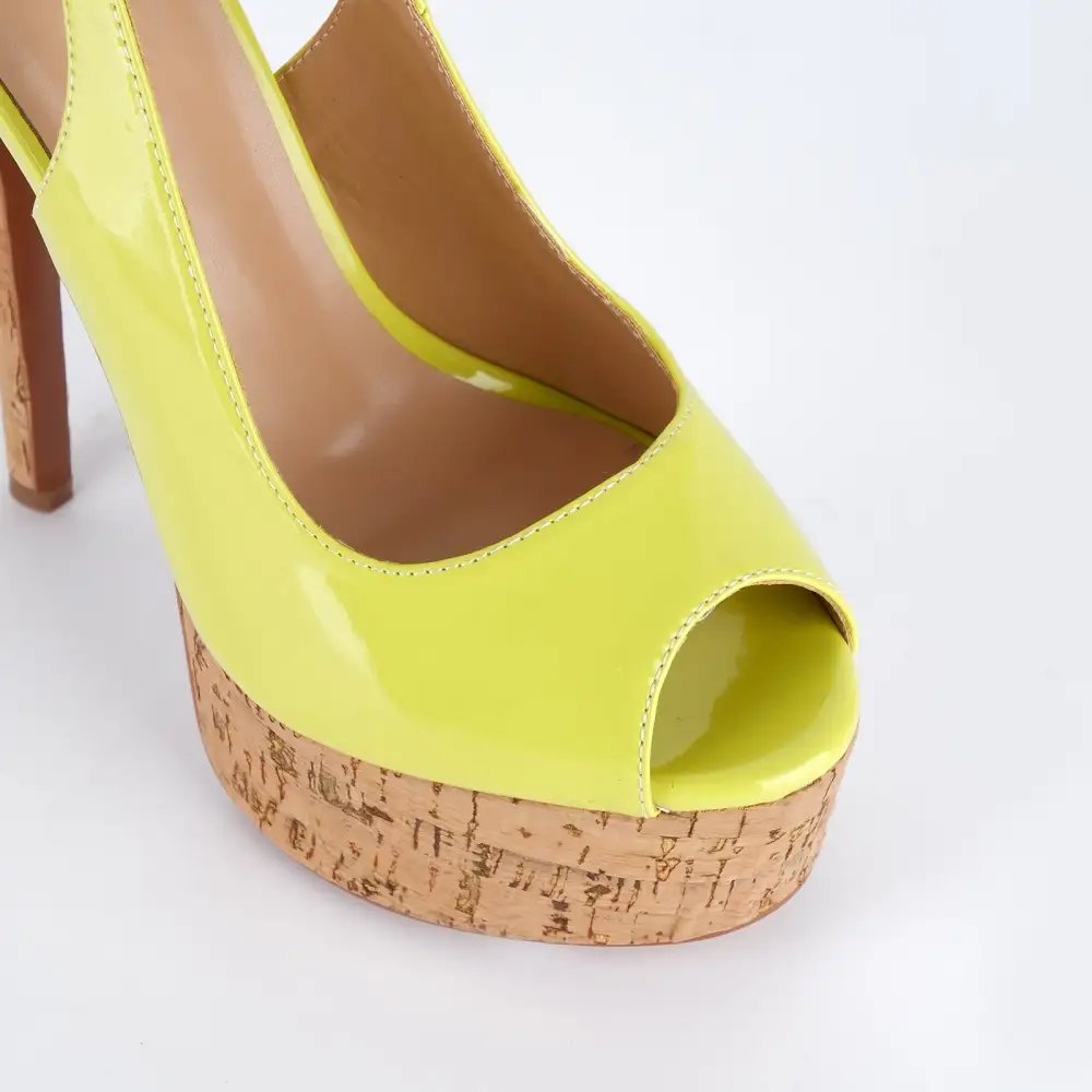 Patent Finish Peep Toe Platform Stiletto Ankle Strap Pumps