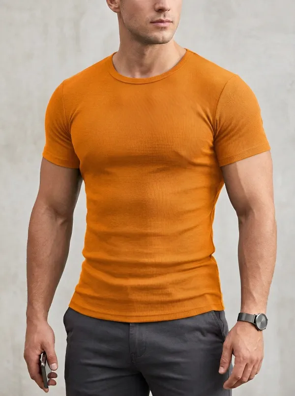Men's Casual Minimalist Ribbed Slim Fit T-Shirt