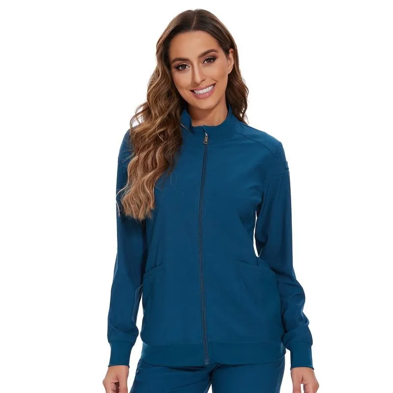 Scrub Jackets for Woman, Zip Front Nurse Jacket, 4-Way Stretch Fabric