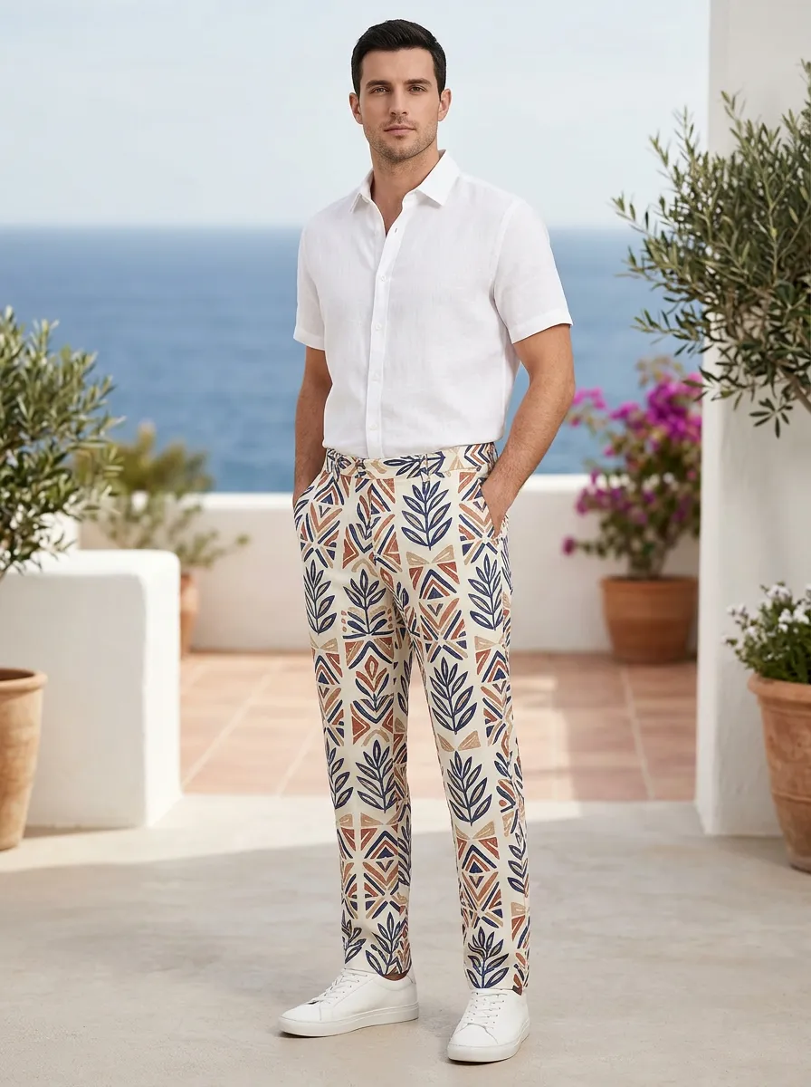 Men's Boho Geometric Leaf Printed Pants