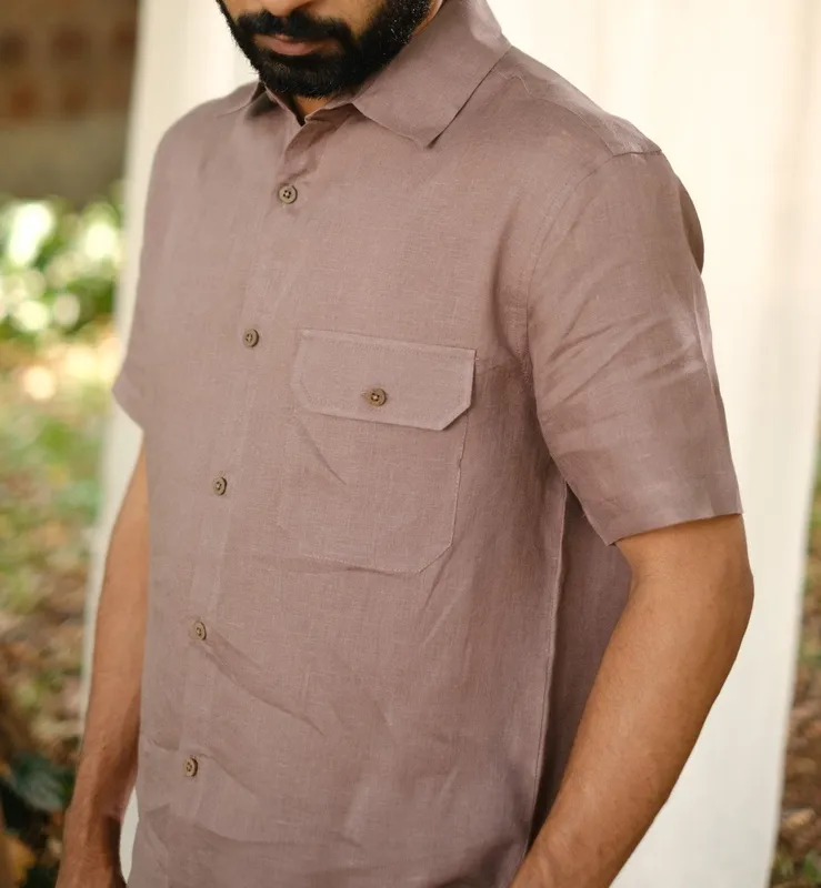 Taupe Short Sleeve Linen Shirt