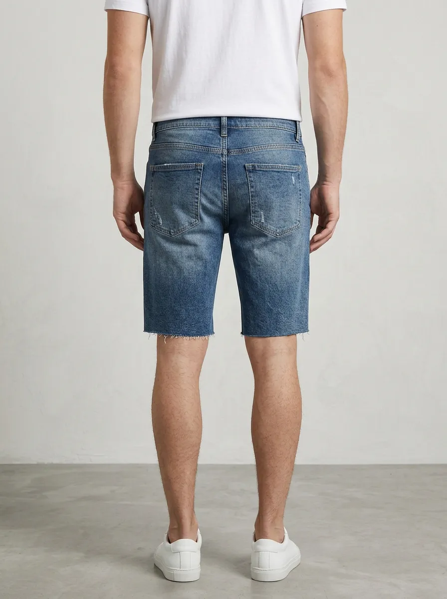 Men's Functional Distressed Raw Hem Street Inspired Distressed Denim Shorts