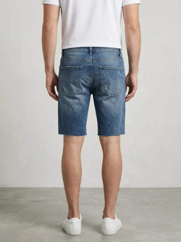 Men's Functional Distressed Raw Hem Street Inspired Distressed Denim Shorts