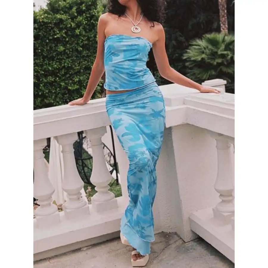 Printed Tube Top and Maxi Skirt Set