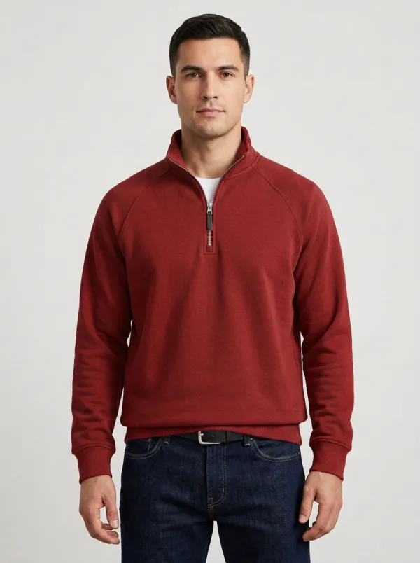 Men's Classic Minimalist Textured Raglan Embroidered Stand-Collar Quarter-Zip Sweatshirt