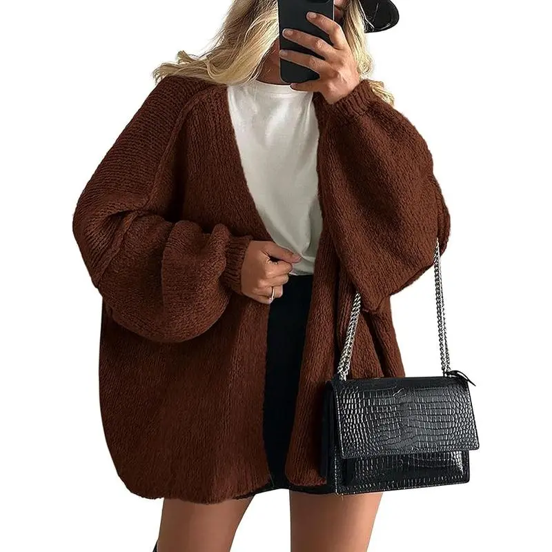 Womens Oversized Cardigan Sweaters 2025 Fall Long Lantern Sleeve Knit Open Front Lightweight Sweater Knitwear Womenswear