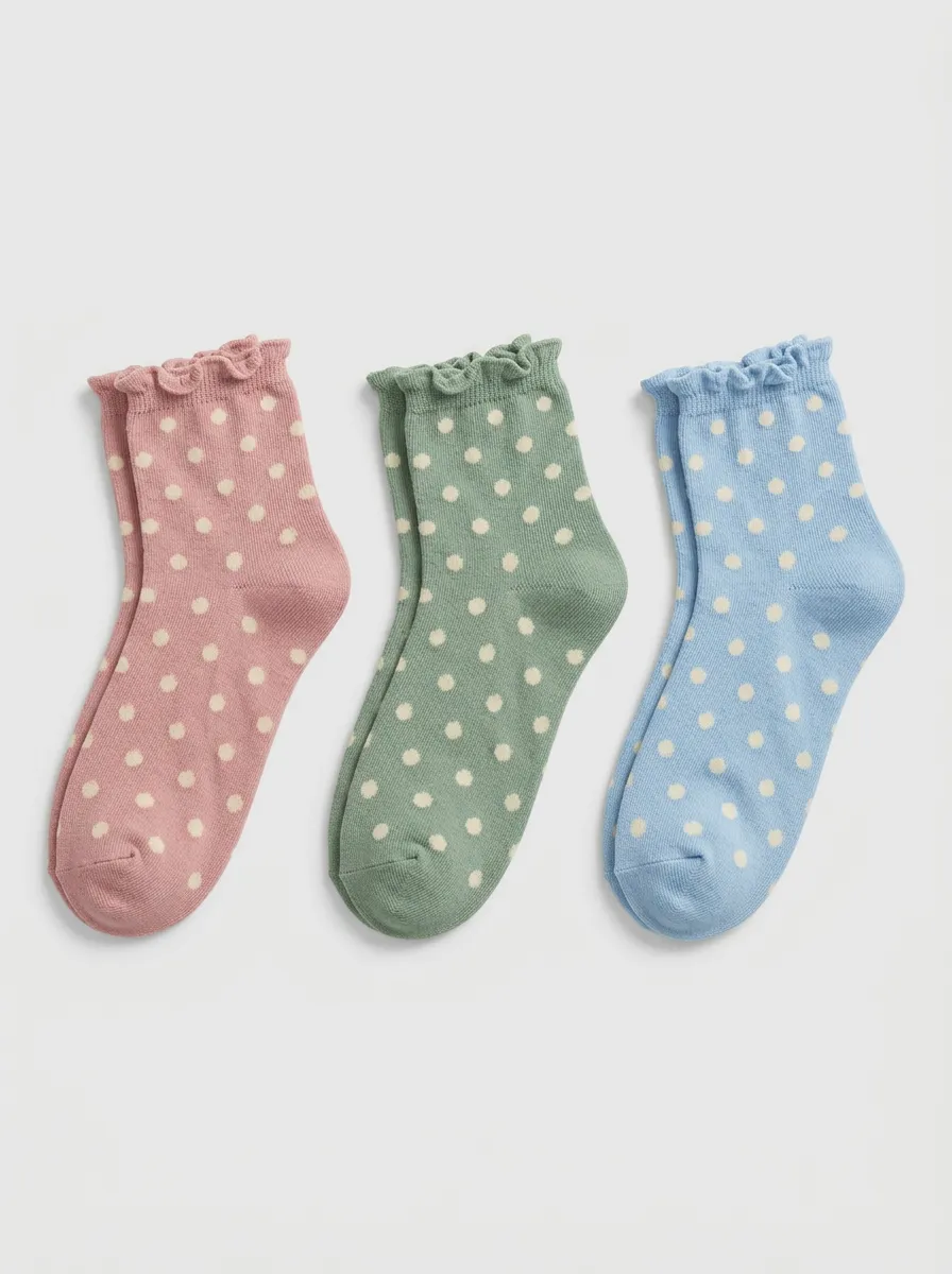 Women's Multicolor Polka Dot Ruffle-Trim Crew Socks 3-Pack