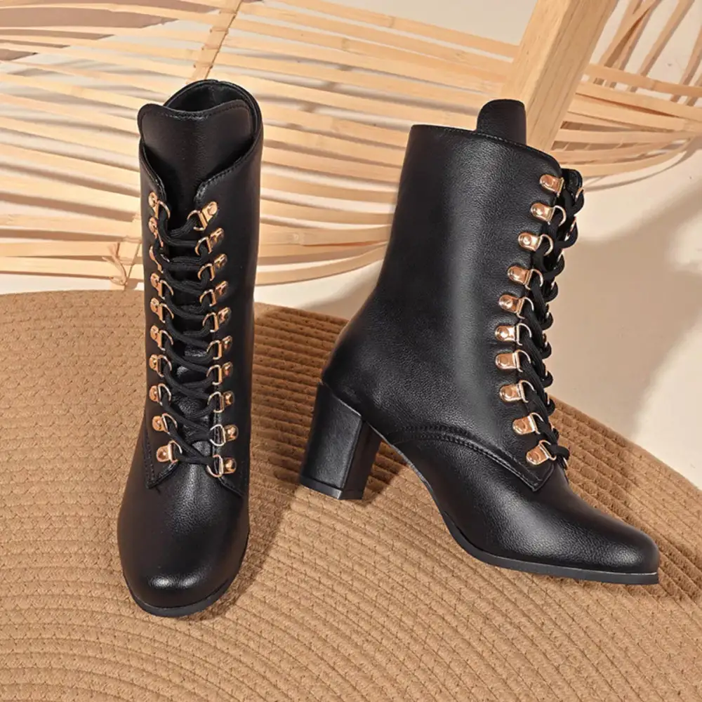 Lace Up Boots with Block Heel