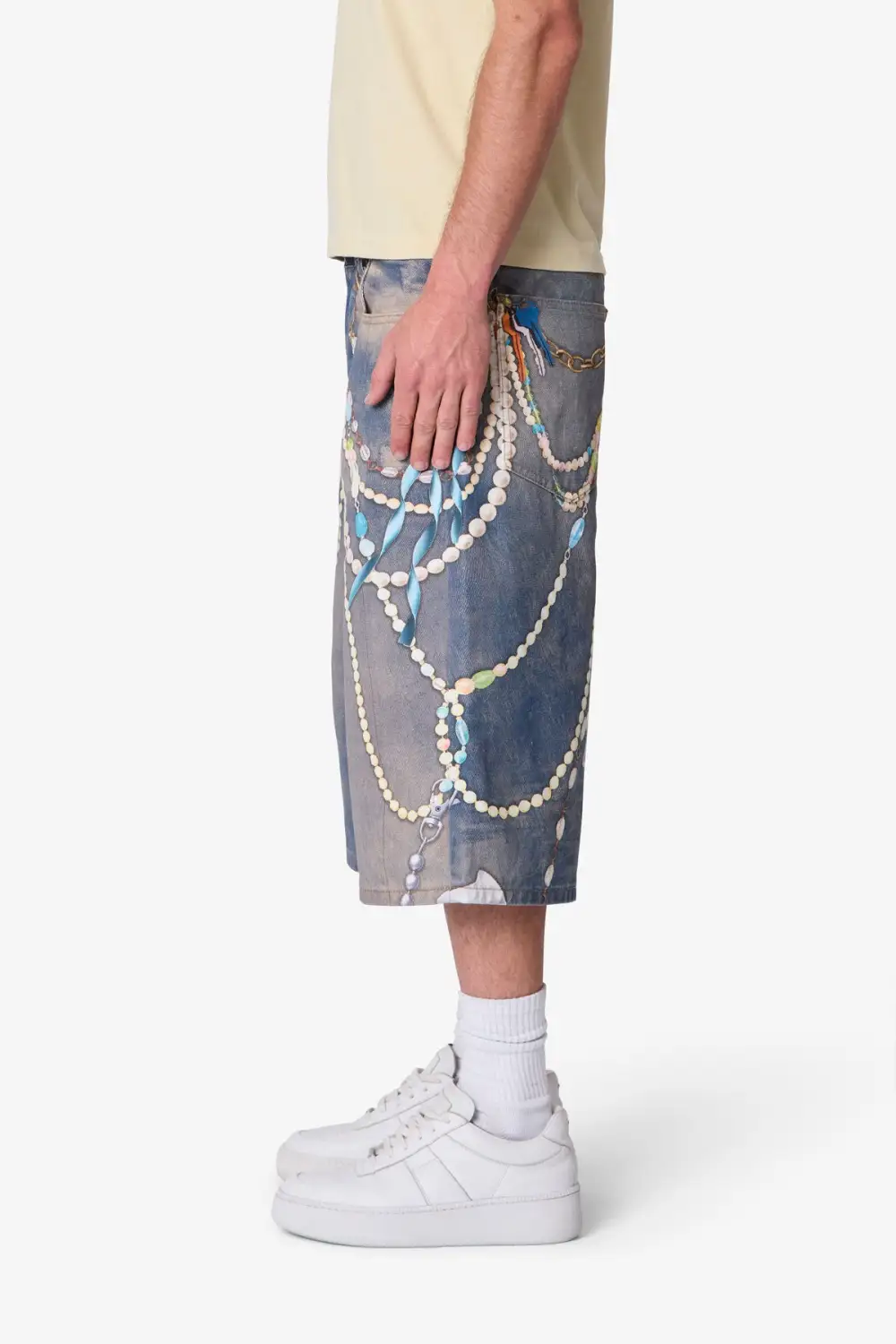 Chain Print Baggy Denim Shorts