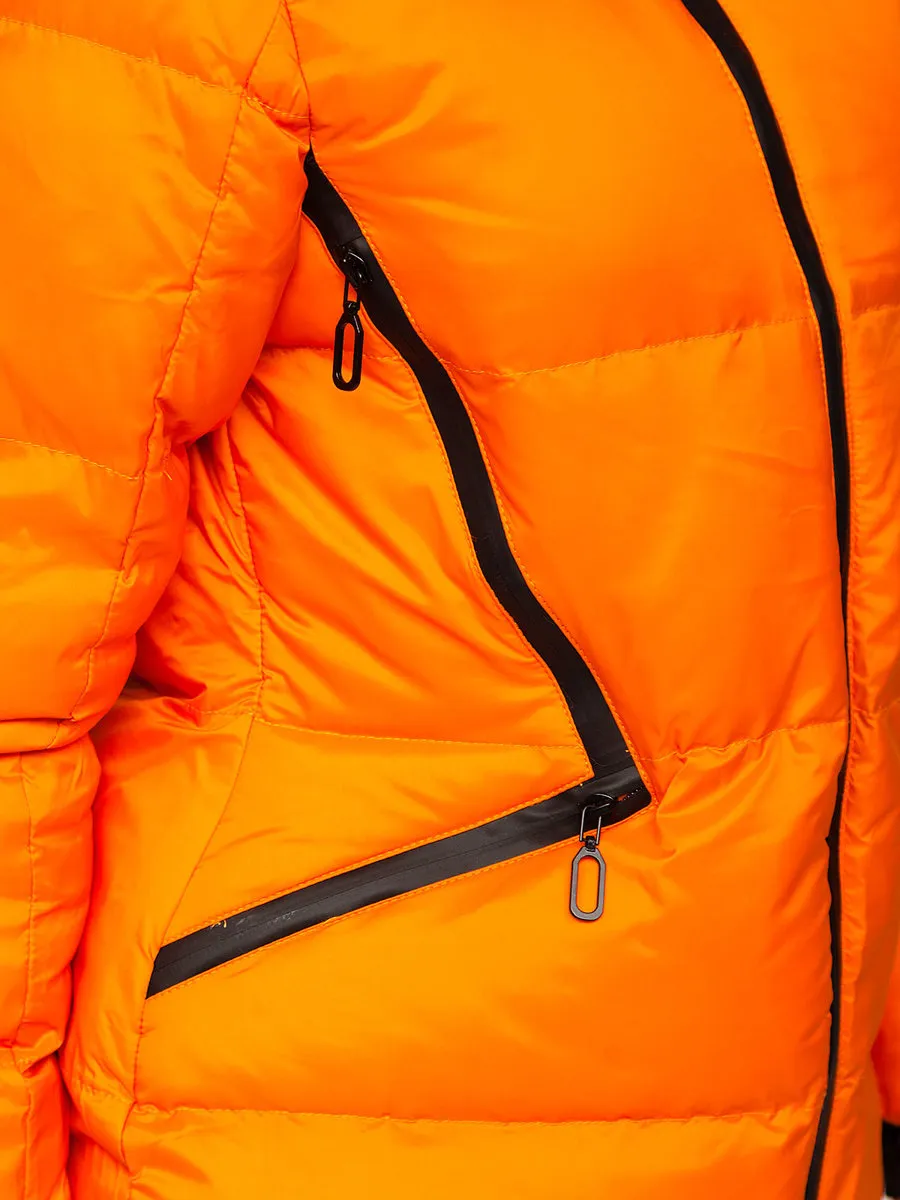women's orange quilted winter jacket without hood