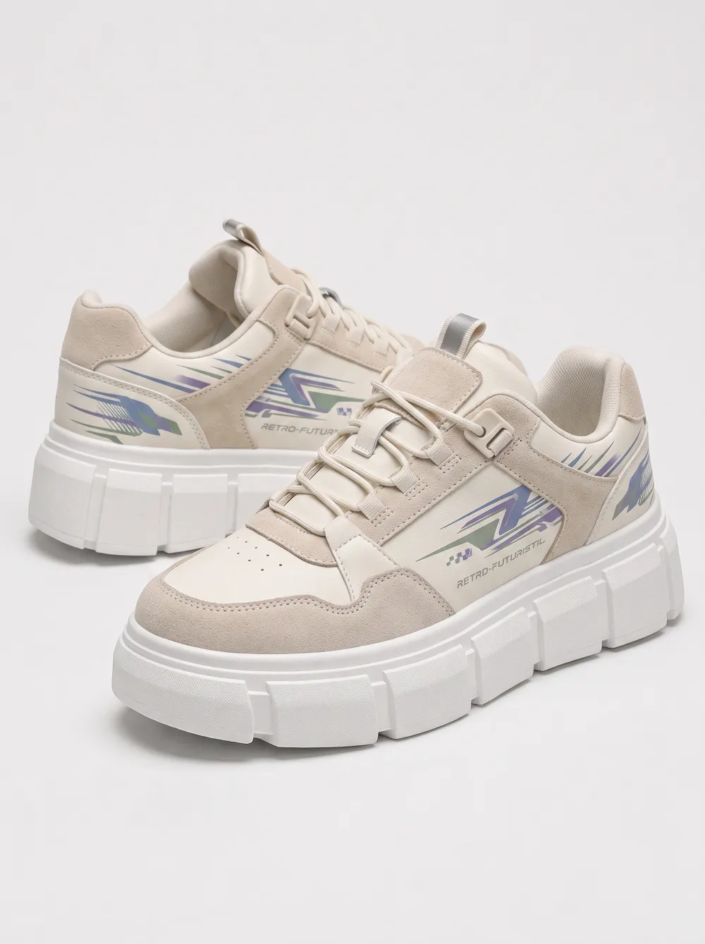 Men's Retro-Futuristic Graphic Printed Chunky Sneakers