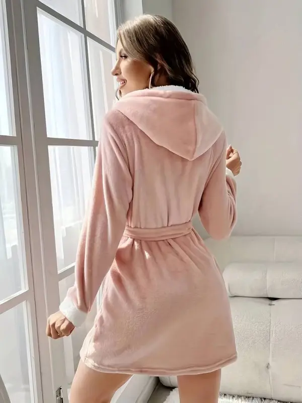 Hooded Plush Fleece Wrap Robe