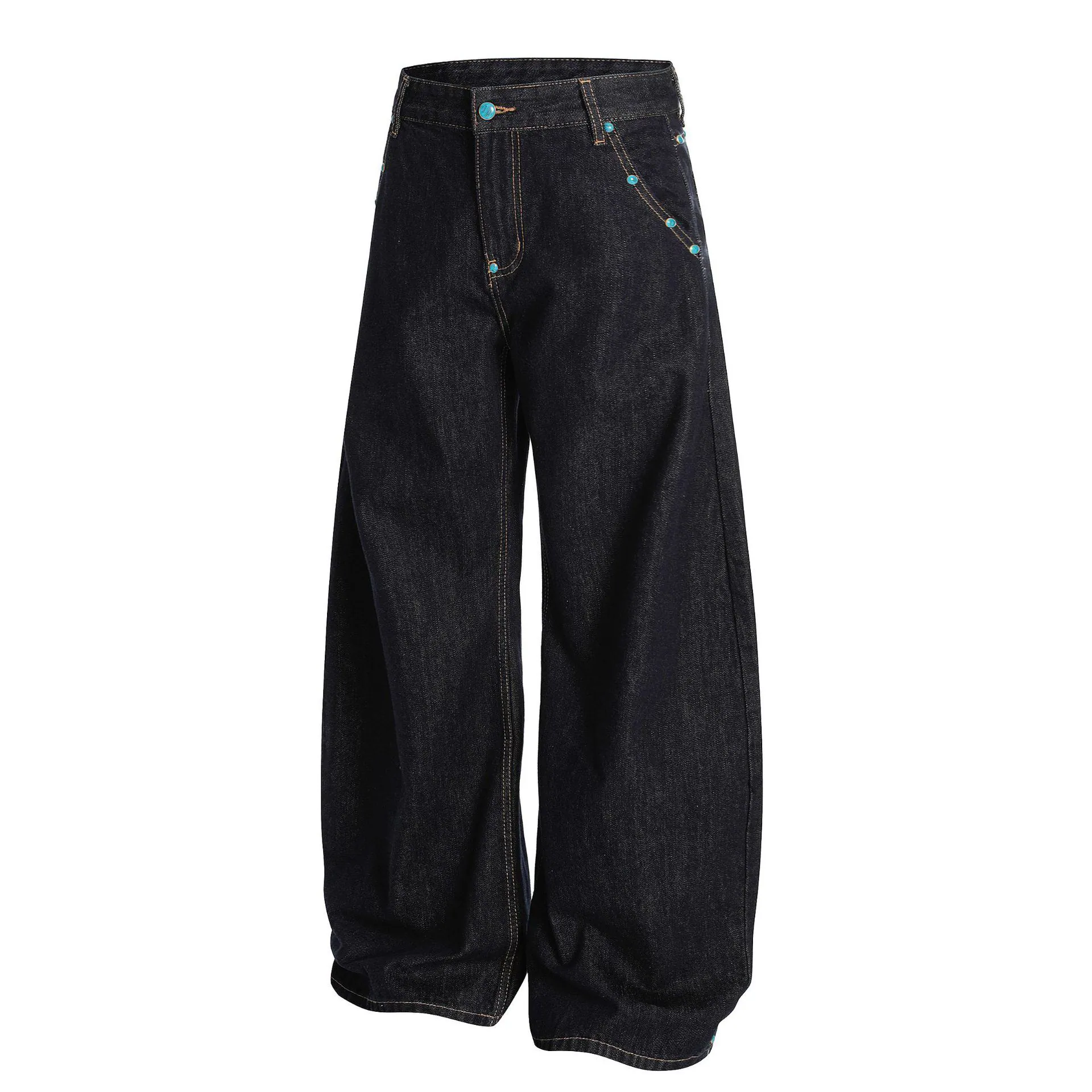 Turquoise Raw Denim Slash Jeans