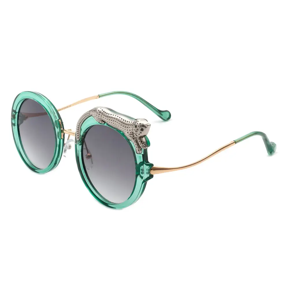 Ribbed Round Frame Sunglasses