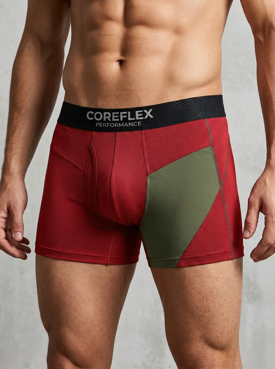 Men's Athletic Performance Colorblock Mesh Printed Boxer Briefs