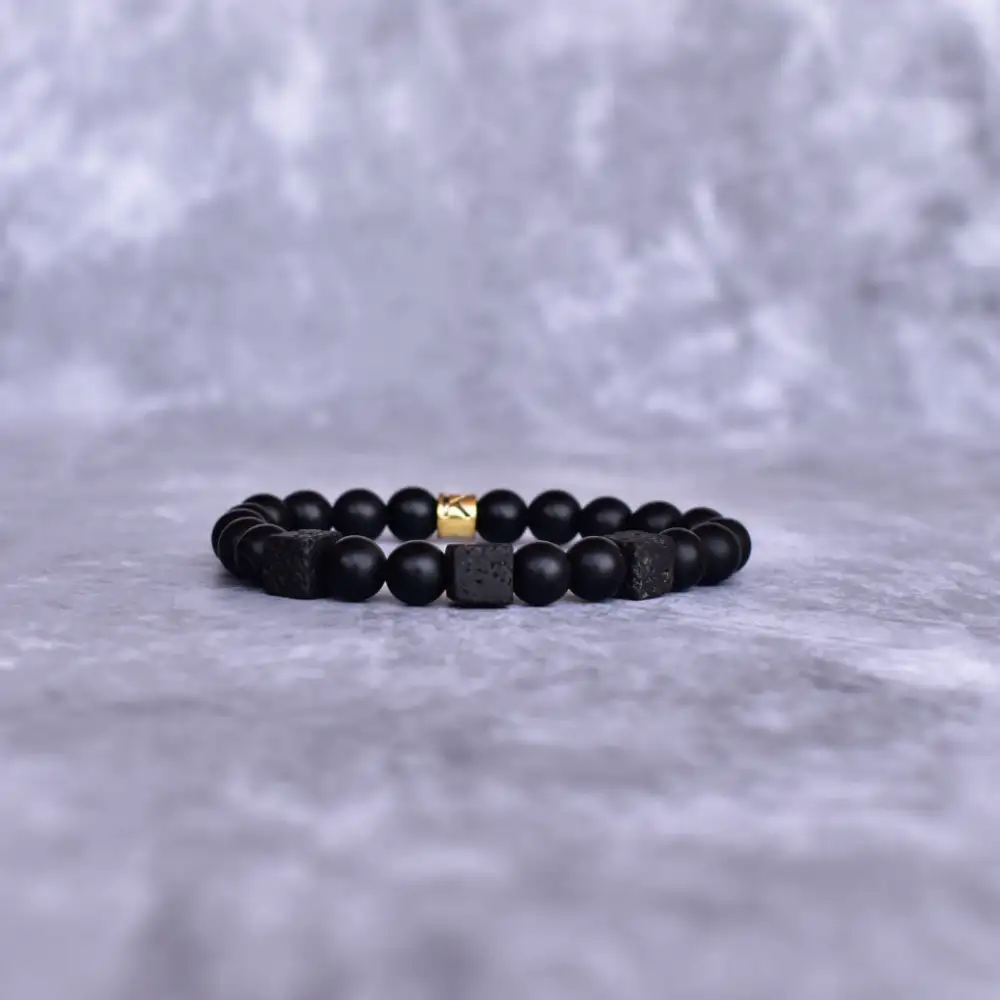 Cube-Bead Onyx Lava Bead Bracelet