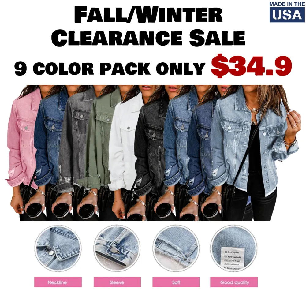Women's Jean Jackets Casual Non Stretch Boyfriend Washed Coats Distressed Ripped Lapel Long Sleeve Denim Outwear Tops 2025 Womenswear Fall Winter Outfits Fitted Basic