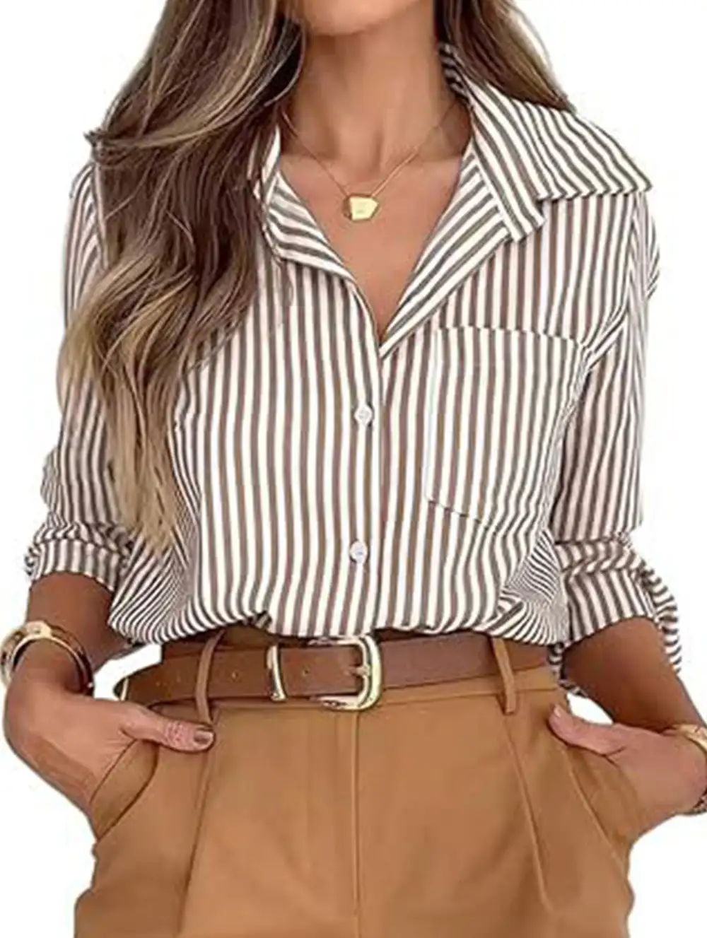 Striped Shirt with Pockets Blouse