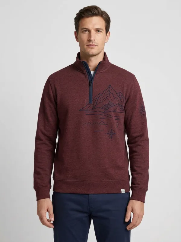 Men's Trail Outdoor Mountain Compass Graphic Quarter-Zip-Neck Sweatshirt
