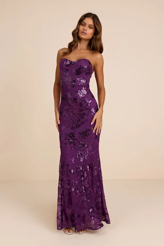 Mayley Purple Sequin Strapless Maxi Dress