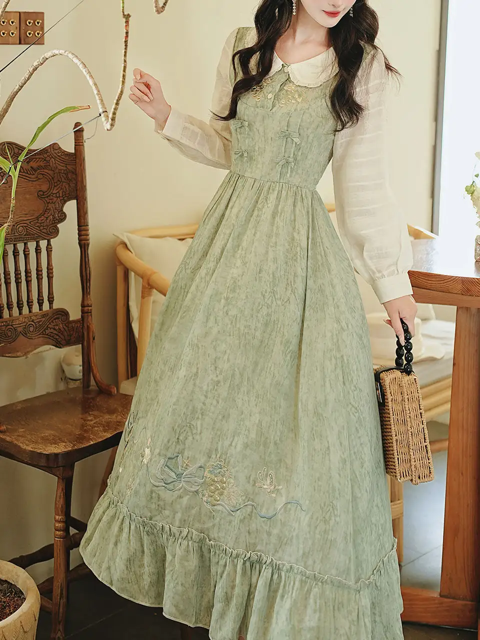 Textured Embroidered Maxi Dress