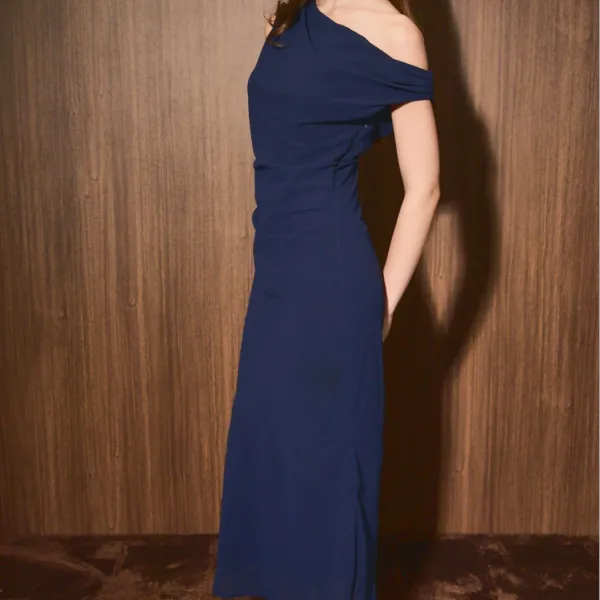 Asymmetrical Shoulder Midi Dress