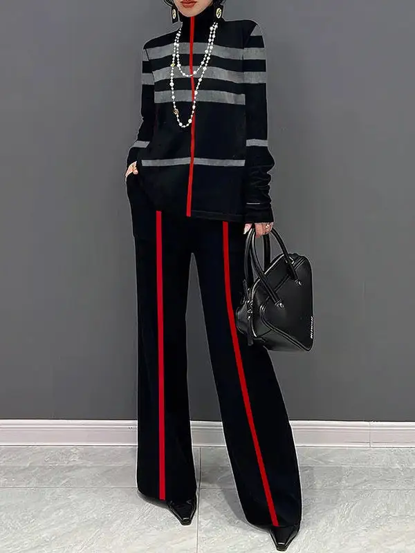 Long Sleeve Relaxed Stripe High Neck T-Shirt
