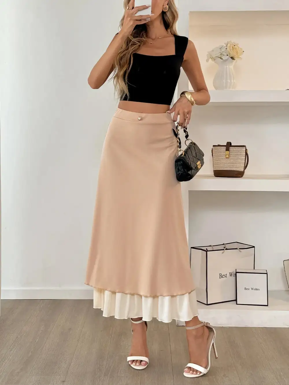 Natural Layered Midi Skirt