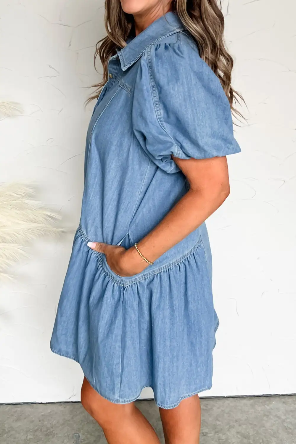 Patchwork Denim Button Front Dress Casual