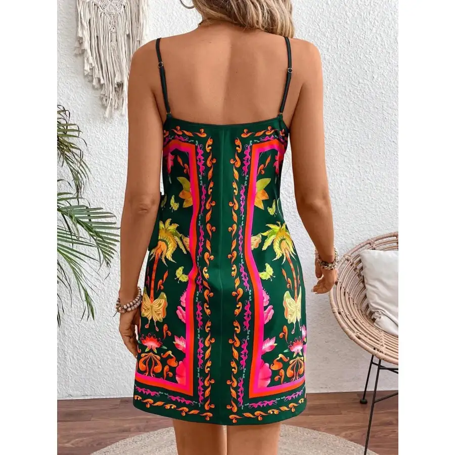Print Spaghetti Strap Wrap Mini Dress