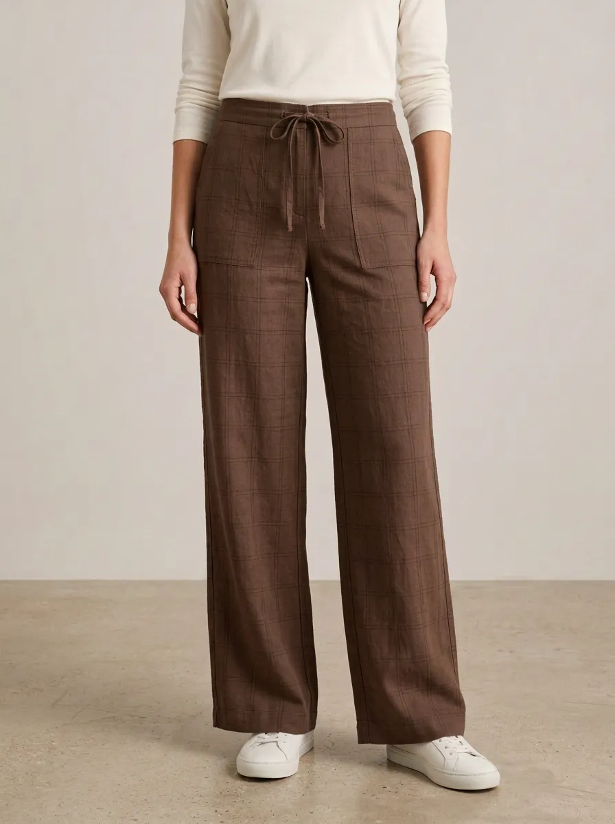Polished Wide-Leg Plaid Printed Women's Wide-Leg Pants