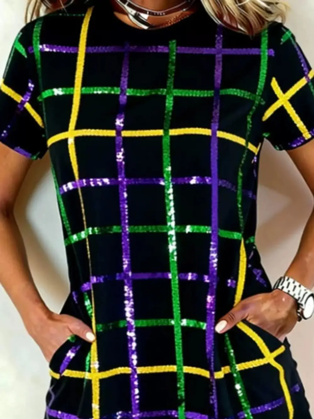 Plaid Short Sleeve Mini Dress