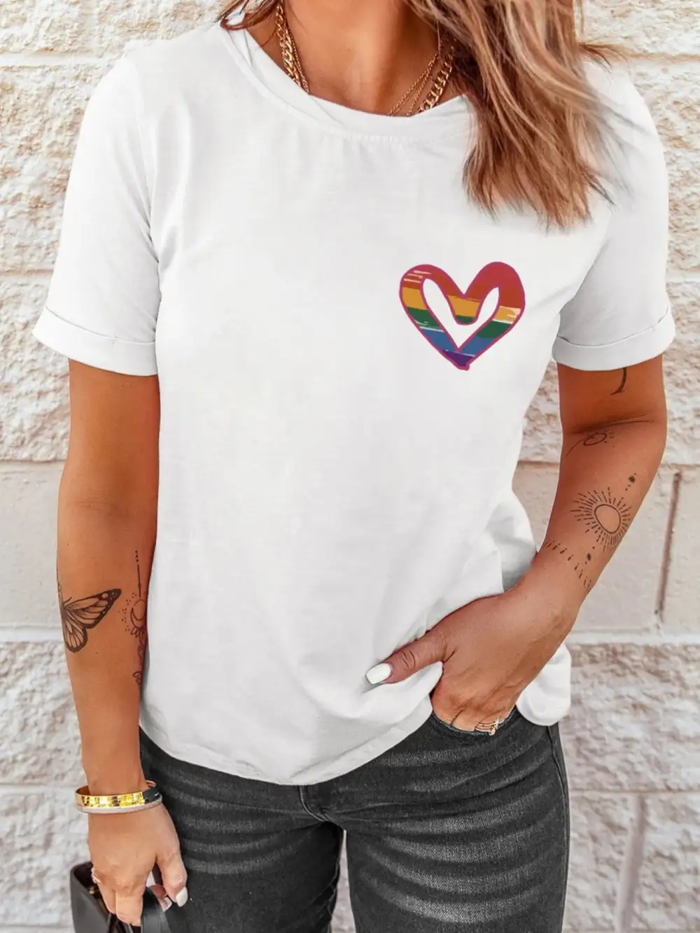 Letter Round Neck Short Sleeve T-Shirt